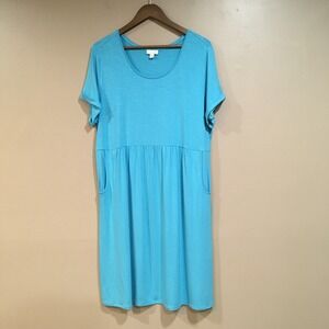 J.Jill Short Sleeve Pocket Knit Dress Womens L Blue Casual Comfy Travel Vacation